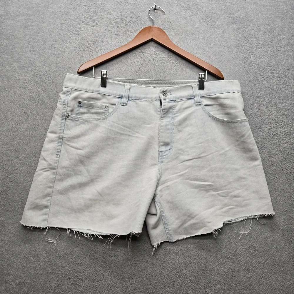 Avirex Women Shorts 38 Light Gray Denim Embroidered Grunge 5